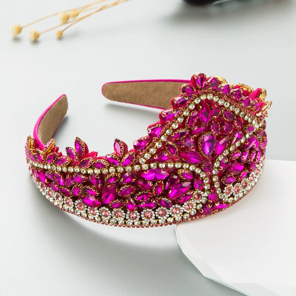 Wholesale Cloth Heavy Craft Diamond Headband Retro Exaggerated Crown Shaped Light Luxury Style Women's Hair Accessories