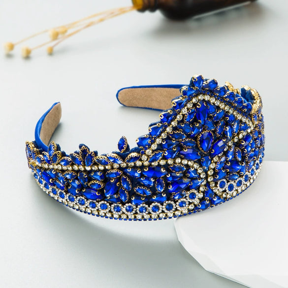 Wholesale Cloth Heavy Craft Diamond Headband Retro Exaggerated Crown Shaped Light Luxury Style Women's Hair Accessories