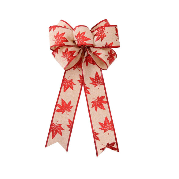 Wholesale Cloth Machinemade Christmas Tree Decoration Pendant With Maple Leaf And Snowflake Shaped Ribbon Bow For Wall And Door Hanging