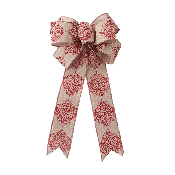 Wholesale Cloth Machinemade Christmas Tree Decoration Pendant With Maple Leaf And Snowflake Shaped Ribbon Bow For Wall And Door Hanging