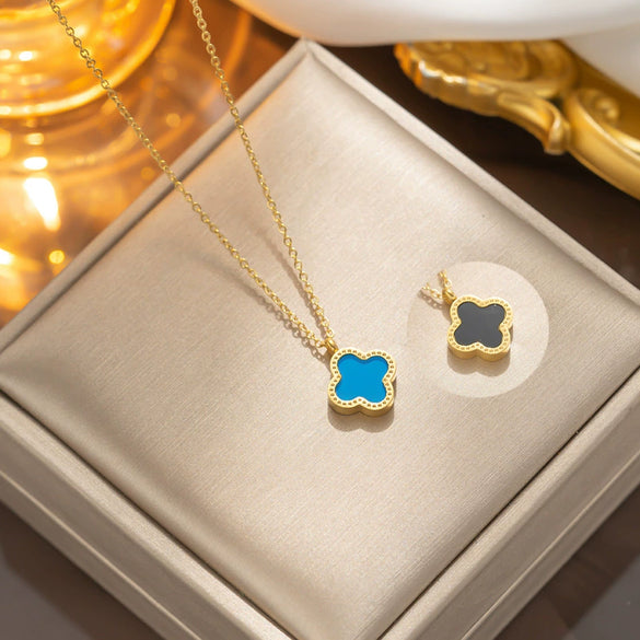 Wholesale Clover Shell Titanium Steel Pendant Accessories Necklace Bracelet Stud Earrings Jewelry Threepiece Set With Flower Pattern And Electroplating Treatment For Women