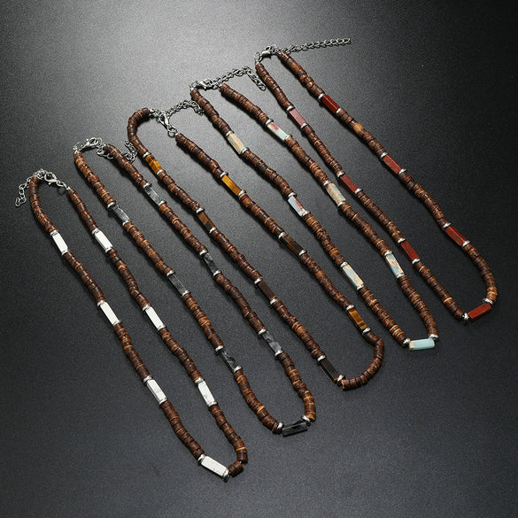 Wholesale Coconut Shell Beaded Necklace Handmade With Geometric Letters Numbers Text Design For Unisex