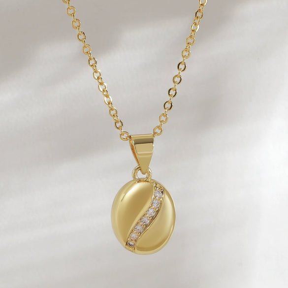 Wholesale Coffee Bean Clavicle Necklace Copper Goldplated Geometric Style O Word Chain