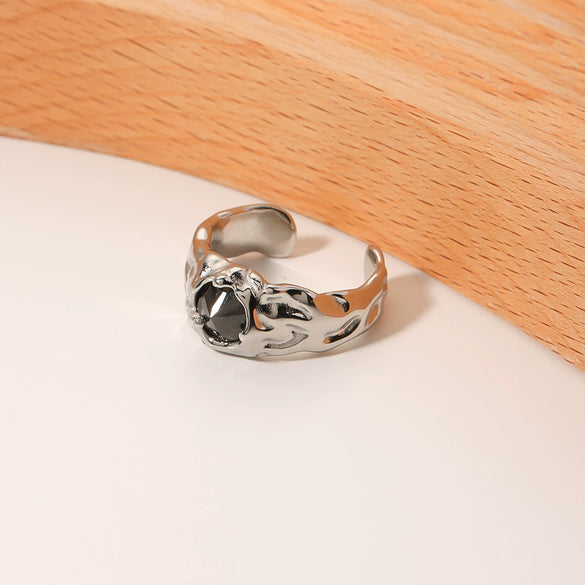 Wholesale Cold Style Light Luxury Titanium Steel 18K Gold Plated Ring For Women With Geometric Design And Electroplating Process Inlaid With Zircon