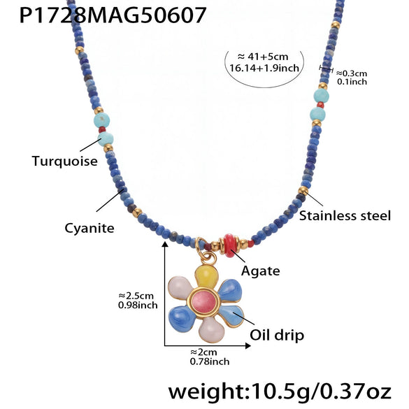 Wholesale Collarbone Necklace Handmade With Oil Drop Flower Agate Beads 316L Stainless Steel And 316L Stainless Steel Geometric Pattern Electroplated For Women