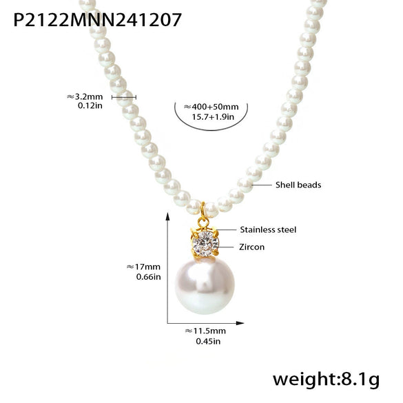 Wholesale Collarbone Necklace Stainless Steel Shell Beads Geometric Elegant Electroplating Women's Accessories