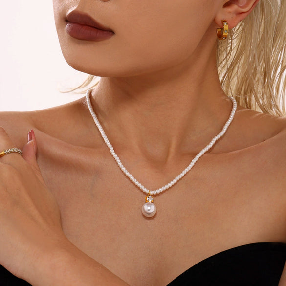 Wholesale Collarbone Necklace Stainless Steel Shell Beads Geometric Elegant Electroplating Women's Accessories