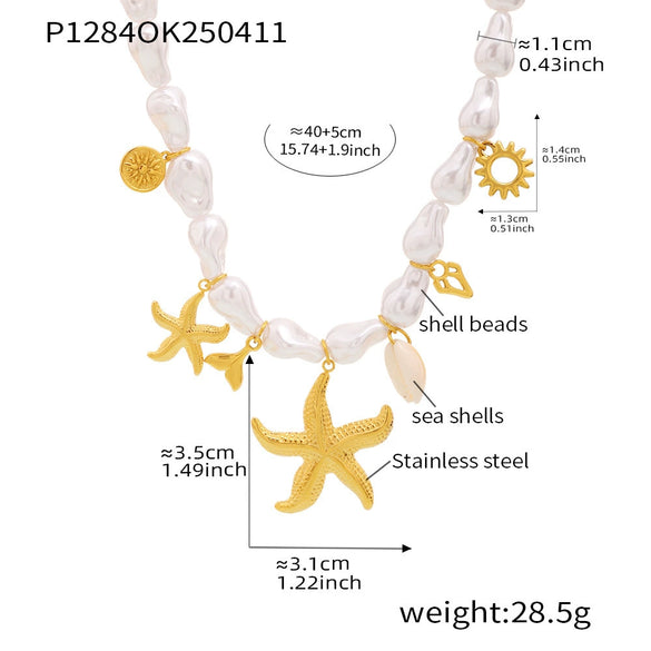 Wholesale Collarbone Necklace 316L Stainless Steel Shell Beads Geometric Light Luxury Electroplating Women