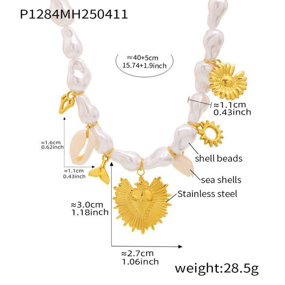 Wholesale Collarbone Necklace 316L Stainless Steel Shell Beads Geometric Light Luxury Electroplating Women