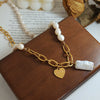 Wholesale Collarbone Necklace 316L Stainless Steel Heartshaped Geometric Freshwater Pearl Electroplated