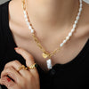 Wholesale Collarbone Necklace 316L Stainless Steel Heartshaped Geometric Freshwater Pearl Electroplated