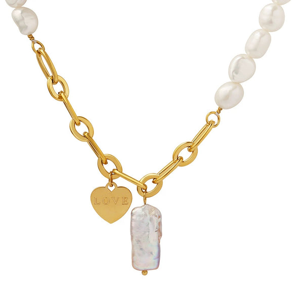 Wholesale Collarbone Necklace 316L Stainless Steel Heartshaped Geometric Freshwater Pearl Electroplated