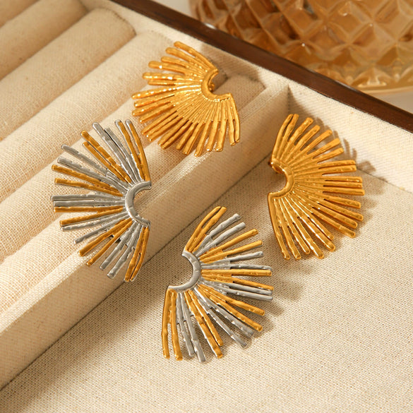 Wholesale Colorblocked Electroplated Geometric Stainless Steel Fanshaped Earrings For Women
