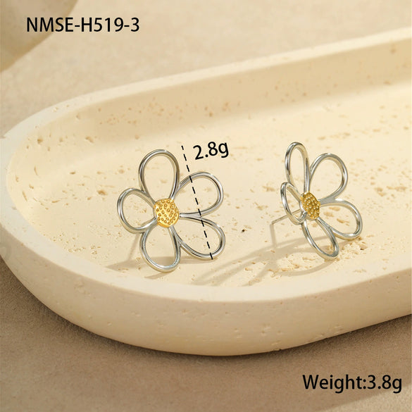 Wholesale Colorblocked Flower Geometric Stainless Steel Earrings Plated With 18K Gold