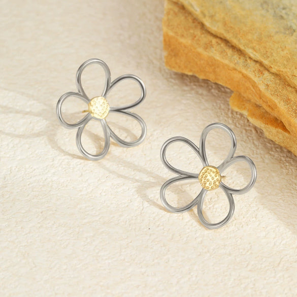 Wholesale Colorblocked Flower Geometric Stainless Steel Earrings Plated With 18K Gold
