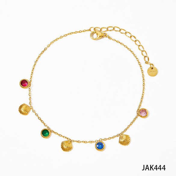 Wholesale Colored Zircon Shell Pendant Anklet In Stainless Steel With Geometric Pattern And Hot Plating For Women