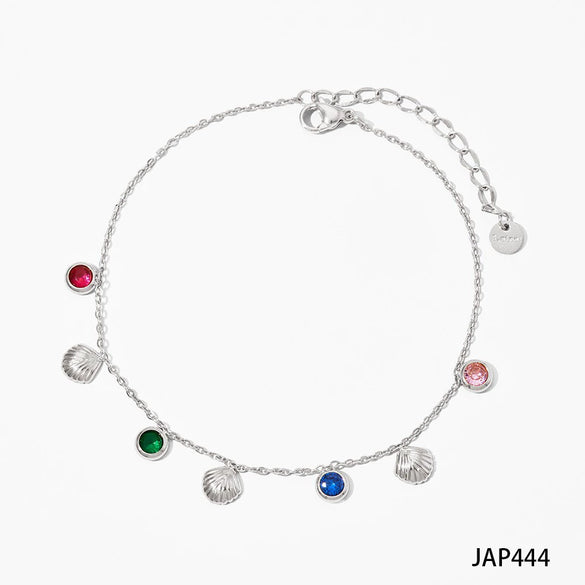 Wholesale Colored Zircon Shell Pendant Anklet In Stainless Steel With Geometric Pattern And Hot Plating For Women