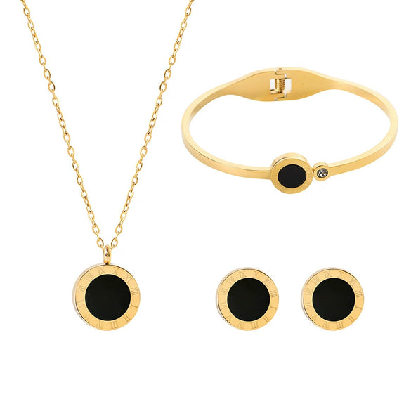 Wholesale Colorfast 316L Titanium Steel Jewelry Suit With Roman Numeral Cross And Crown Patterns Electroplated For Women Includes Necklace Stud Earrings And Bracelet