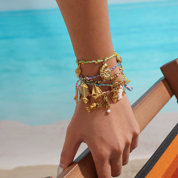 Wholesale Colorful Clavicle Necklace And Bracelet Set With Shell Conch Fish Bone Pendant In Vacation Style Made Of Stainless Steel With Electroplating