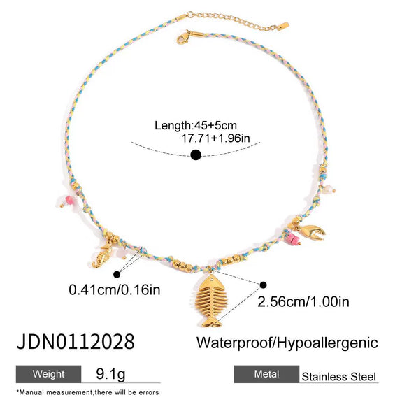 Wholesale Colorful Clavicle Necklace And Bracelet Set With Shell Conch Fish Bone Pendant In Vacation Style Made Of Stainless Steel With Electroplating