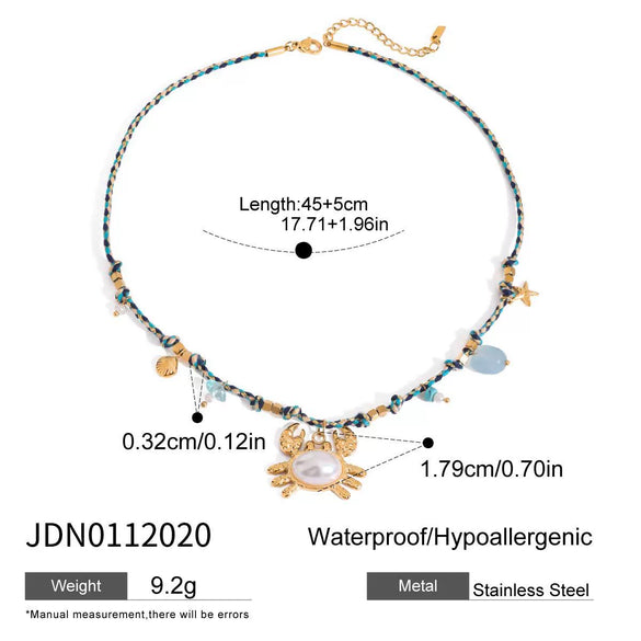 Wholesale Colorful Clavicle Necklace And Bracelet Set With Shell Conch Fish Bone Pendant In Vacation Style Made Of Stainless Steel With Electroplating