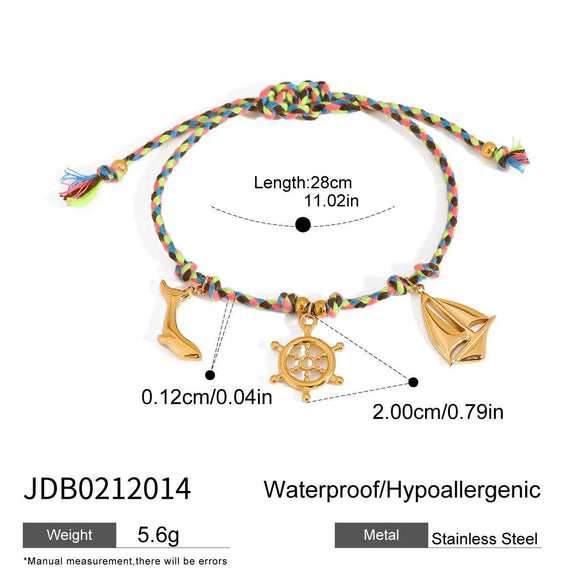 Wholesale Colorful Clavicle Necklace And Bracelet Set With Shell Conch Fish Bone Pendant In Vacation Style Made Of Stainless Steel With Electroplating