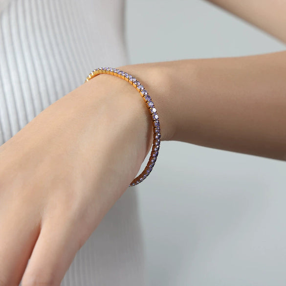 Wholesale Colorful Elastic Zircon Geometric Titanium Steel 18K Gold Electroplated Nonfading Women's Bracelet