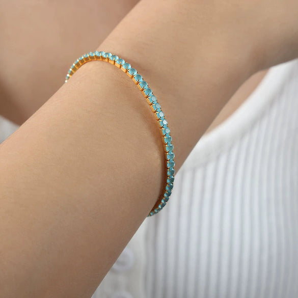 Wholesale Colorful Elastic Zircon Geometric Titanium Steel 18K Gold Electroplated Nonfading Women's Bracelet