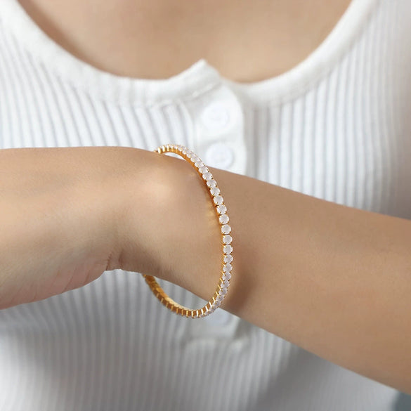 Wholesale Colorful Elastic Zircon Geometric Titanium Steel 18K Gold Electroplated Nonfading Women's Bracelet