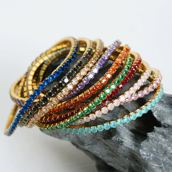 Wholesale Colorful Elastic Zircon Geometric Titanium Steel 18K Gold Electroplated Nonfading Women's Bracelet