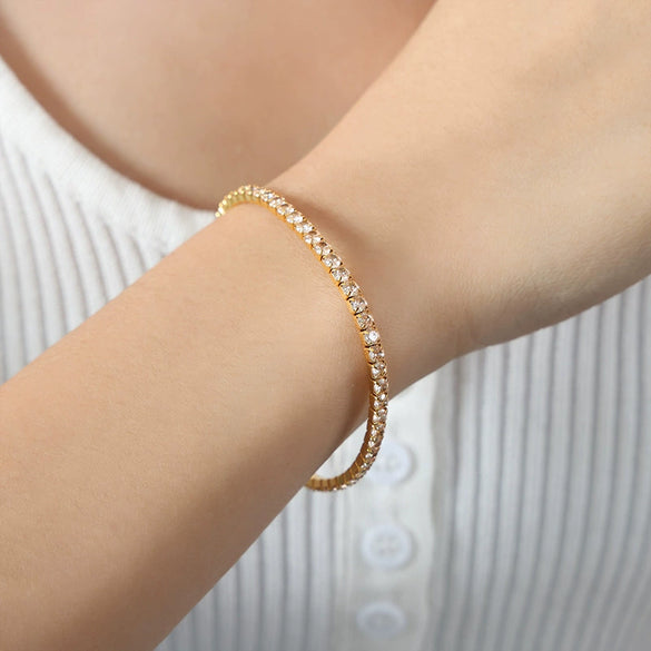 Wholesale Colorful Elastic Zircon Geometric Titanium Steel 18K Gold Electroplated Nonfading Women's Bracelet