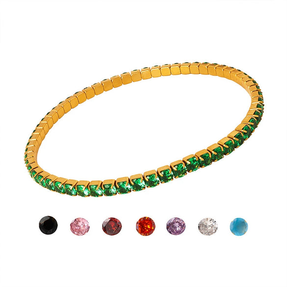 Wholesale Colorful Elastic Zircon Geometric Titanium Steel 18K Gold Electroplated Nonfading Women's Bracelet
