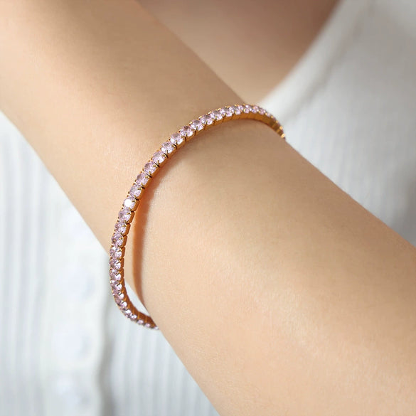 Wholesale Colorful Elastic Zircon Geometric Titanium Steel 18K Gold Electroplated Nonfading Women's Bracelet