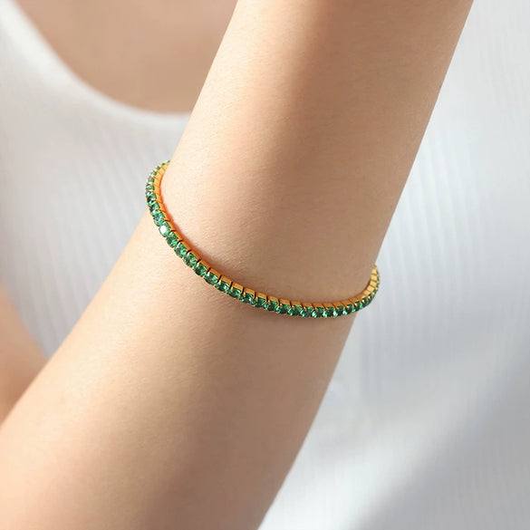 Wholesale Colorful Elastic Zircon Geometric Titanium Steel 18K Gold Electroplated Nonfading Women's Bracelet