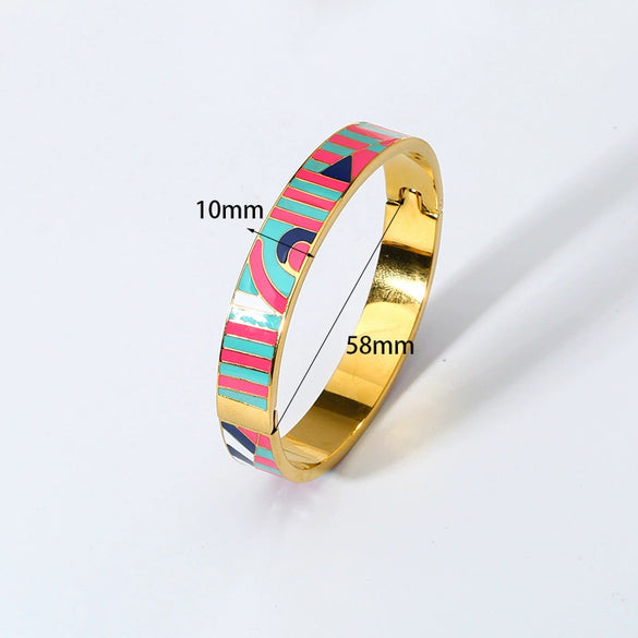 Wholesale Colorful Enamel Geometric Star Dripping Oil Stainless Steel Goldplated Waterproof Bracelet For Women