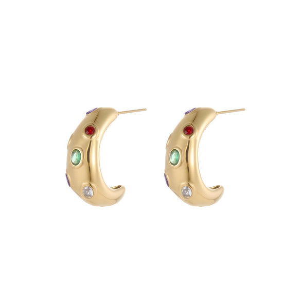 Wholesale Colorful Gemstone Geometric Stainless Steel 18K Gold Electroplated Earrings For Women