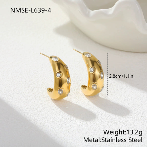 Wholesale Colorful Gemstone Geometric Stainless Steel 18K Gold Electroplated Earrings For Women