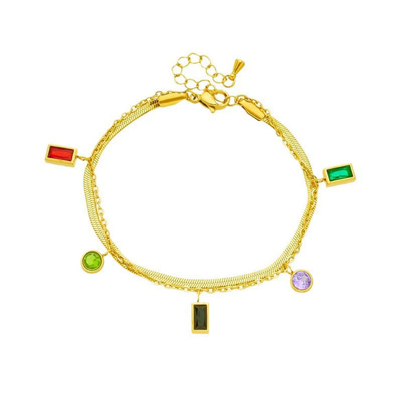 Wholesale Colorful Geometric Irregular Diamond Titanium Steel Pendant With Double Layer Chain Electroplated Unisex Jewelry Bracelet