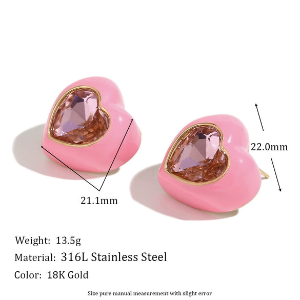 Wholesale Colorful Heart Drop Oil Stud Earrings For Women Stainless Steel 18K Gold Plated