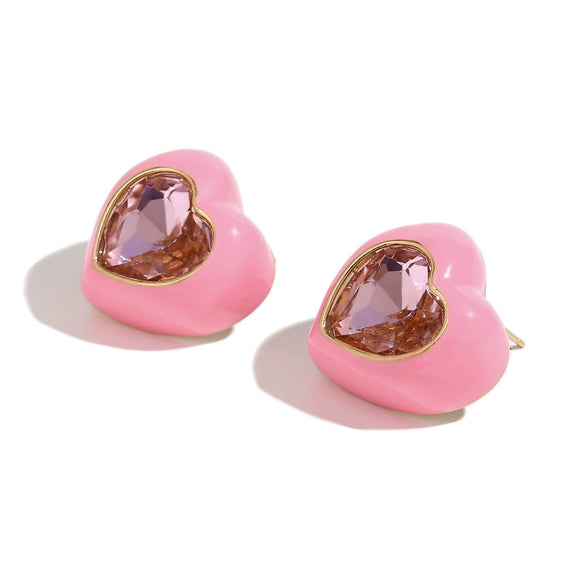 Wholesale Colorful Heart Drop Oil Stud Earrings For Women Stainless Steel 18K Gold Plated