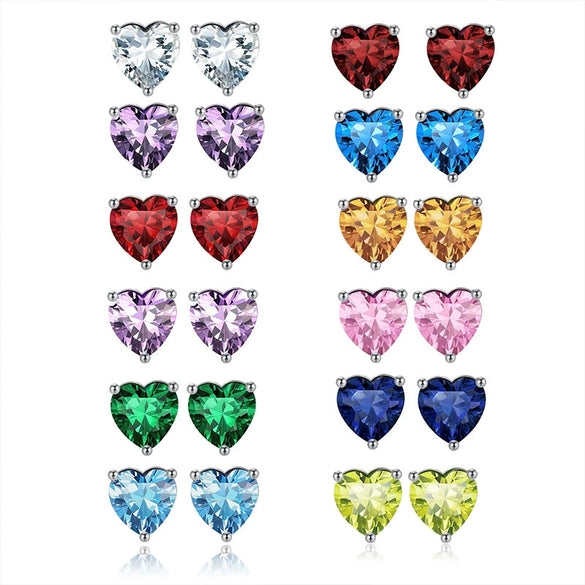 Wholesale Colorful Heartshaped Zircon Earrings With Twelve Constellations Birthstone Silver Electroplated