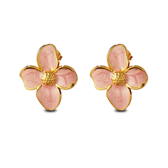 Wholesale Colorful Oil Dripping Plumeria Stainless Steel Jewelry Set With Dopamine Flower Earrings And Necklace Featuring Snake Bone Chain And Dripping Oil Design For Women