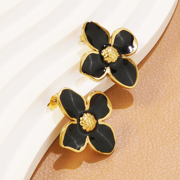 Wholesale Colorful Oil Dripping Plumeria Stainless Steel Jewelry Set With Dopamine Flower Earrings And Necklace Featuring Snake Bone Chain And Dripping Oil Design For Women