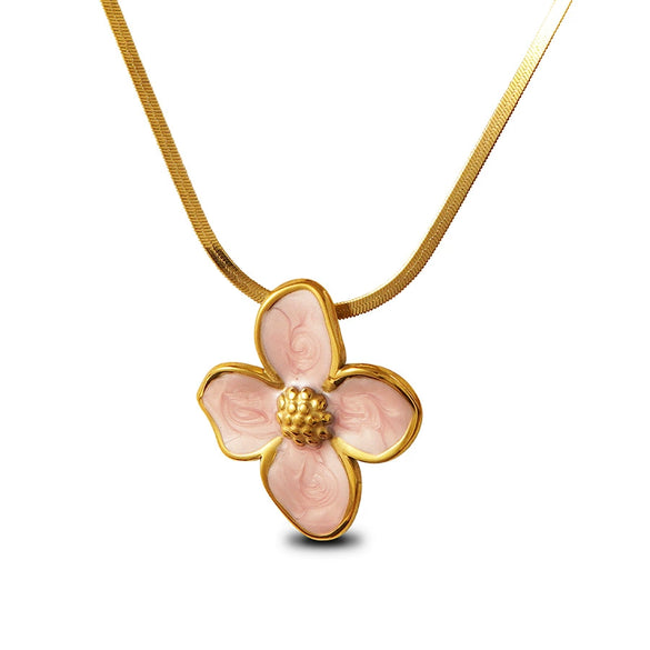 Wholesale Colorful Oil Dripping Plumeria Stainless Steel Jewelry Set With Dopamine Flower Earrings And Necklace Featuring Snake Bone Chain And Dripping Oil Design For Women