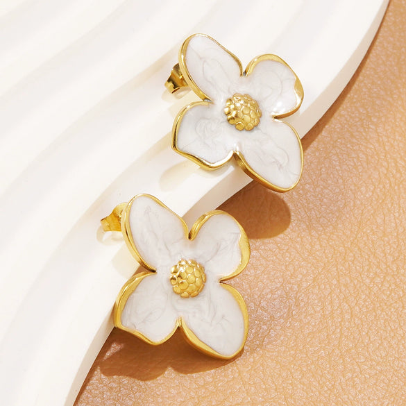 Wholesale Colorful Oil Dripping Plumeria Stainless Steel Jewelry Set With Dopamine Flower Earrings And Necklace Featuring Snake Bone Chain And Dripping Oil Design For Women