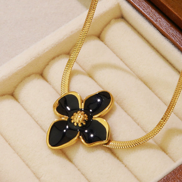 Wholesale Colorful Oil Dripping Plumeria Stainless Steel Jewelry Set With Dopamine Flower Earrings And Necklace Featuring Snake Bone Chain And Dripping Oil Design For Women