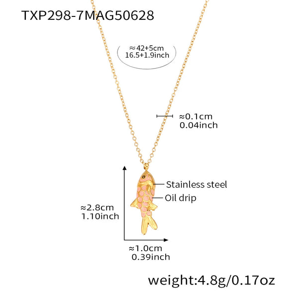 Wholesale Colorful Oildropped Koi Fish Beaded Stainless Steel Necklace Earrings With Electroplating Ocean Style Pendant