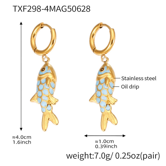 Wholesale Colorful Oildropped Koi Fish Beaded Stainless Steel Necklace Earrings With Electroplating Ocean Style Pendant