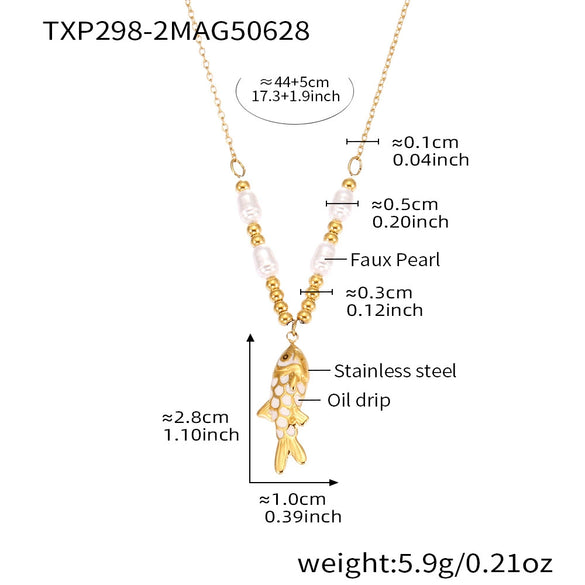 Wholesale Colorful Oildropped Koi Fish Beaded Stainless Steel Necklace Earrings With Electroplating Ocean Style Pendant