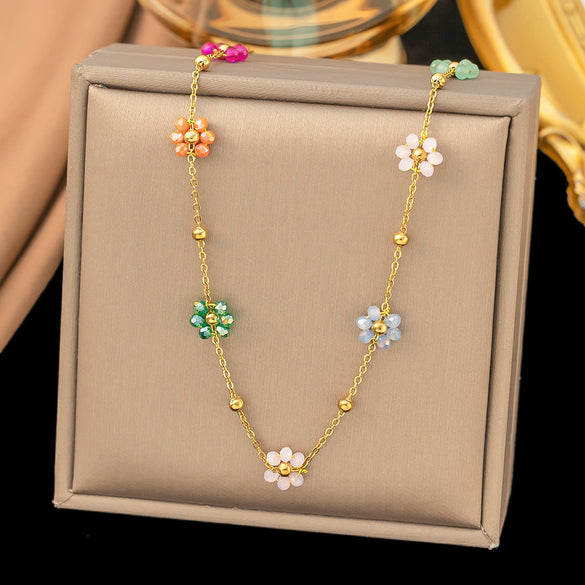 Wholesale Colorful Plants And Flowers Pattern Electroplated Titanium Steel Jewelry Set For Women